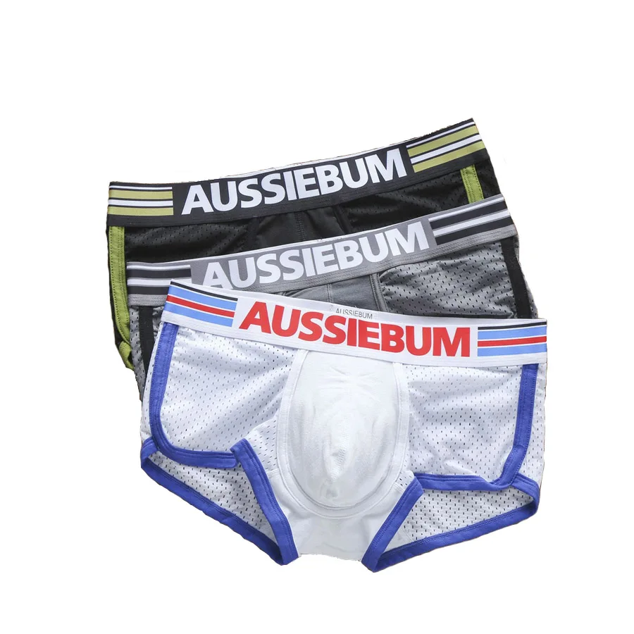 Sexy Men's Boxers Briefs Mesh Underwear Aussiebum Boxer Male Panties Summer Calzoncillos Trunk Men U Convex Pouch Man Underpants