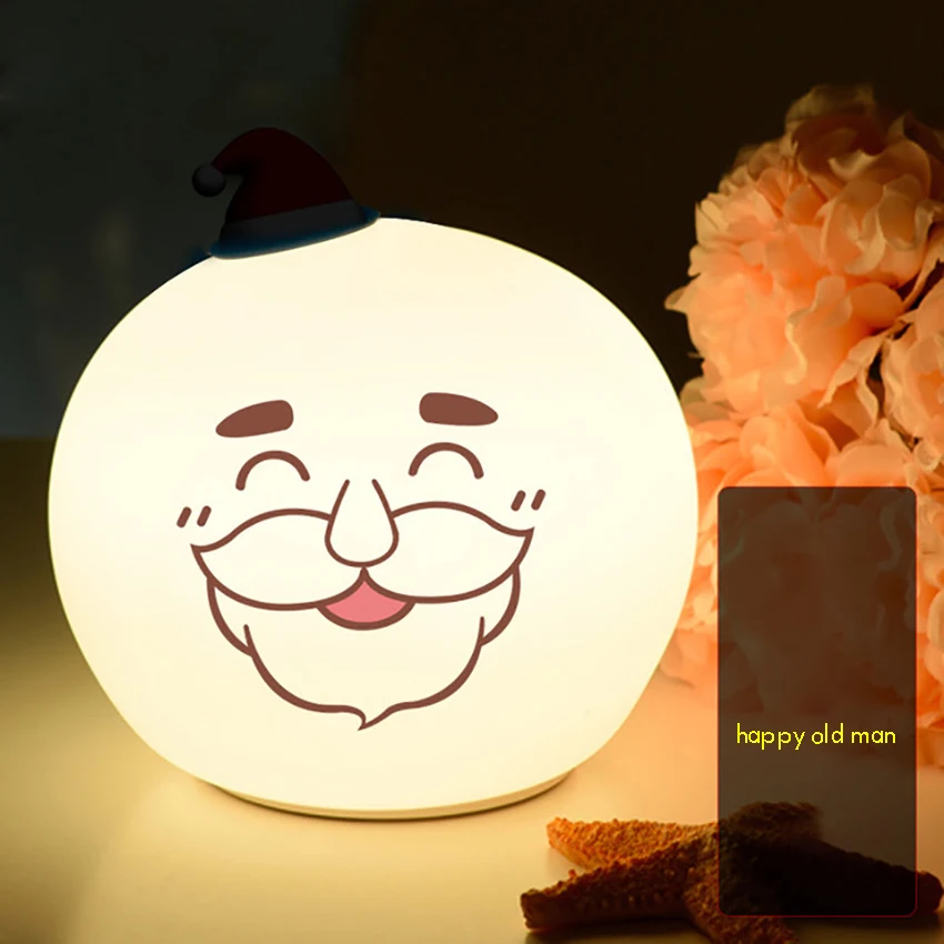 실리콘 LED 야간 조명, 크리스마스 산타 클로스 조명, 귀여운 램프 색상 변경, 생일 크리스마스 선물, 어린이용 야간 조명