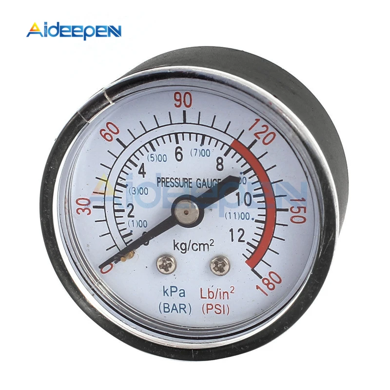 1/4 1/8 BSP Thread 0-180 PSI 0-12 Manometer Double Scale Bar Air Pressure Gauge 13mm For Air Compressor Iron Diameter about 52mm