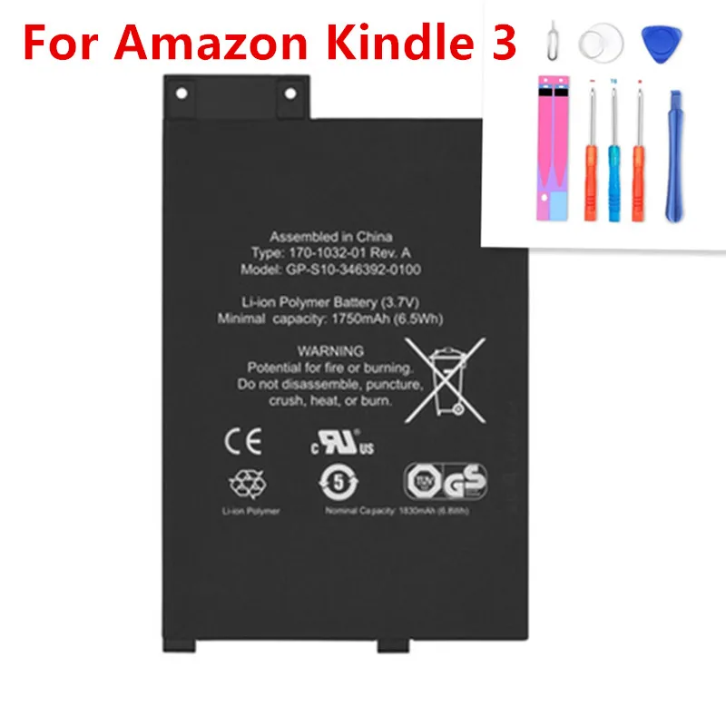 170-1032-00 1830mAh Battery for Amazon Kindle 3 III Keyboard eReader D00901 Graphite 170-1032-01 GP-S10-346392-0100 S11GTSF01A