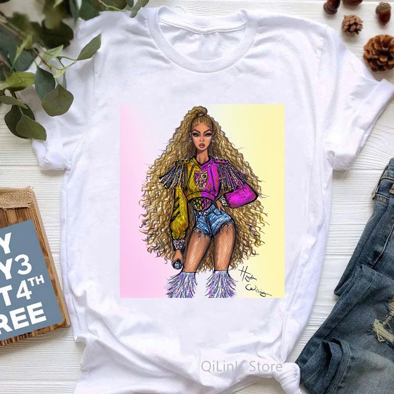 Women T Shirt Femm Beyonce Print Cool Hip Hop Tshirt 90s 00s Cool Streetwear Girls Summer Top Female White T-Shirts Tees