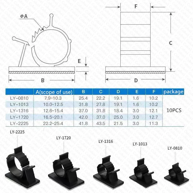 10PCS Adjustable Self-Adhesive Cable Organizer Clips Wire Ties Mounts Clamp Clips Organizer Desk Cable Cord Management Holder