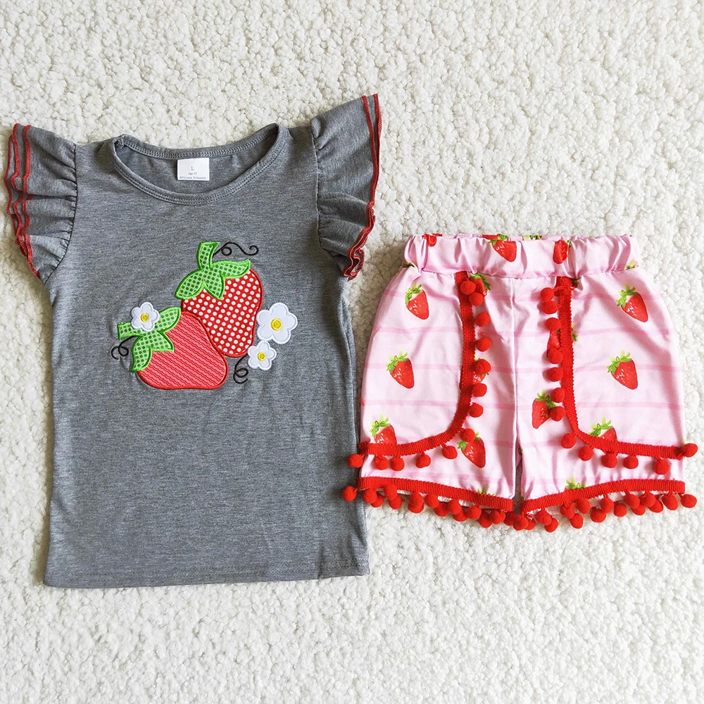 

Little Girls Spring Summer Clothing Embroidery Strawberry Cute Baby Girl Clothes Set Fashion Kids Clothes Girls Shorts Outfits