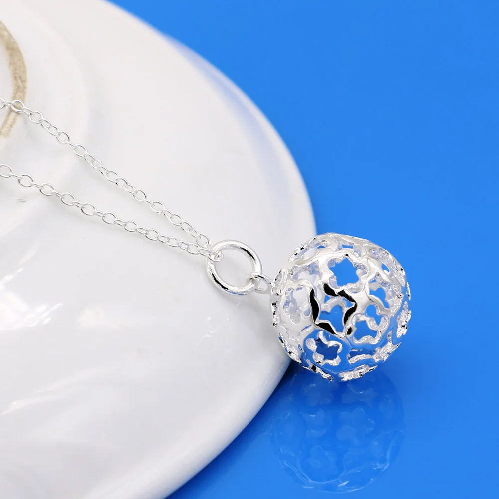 

Ожерелье с подвеской в виде шарика из стерлингового серебра 925 пробы для женщин и мужчин, простое и стильное ожерелье с полым шариком, модный аксессуар унисекс.