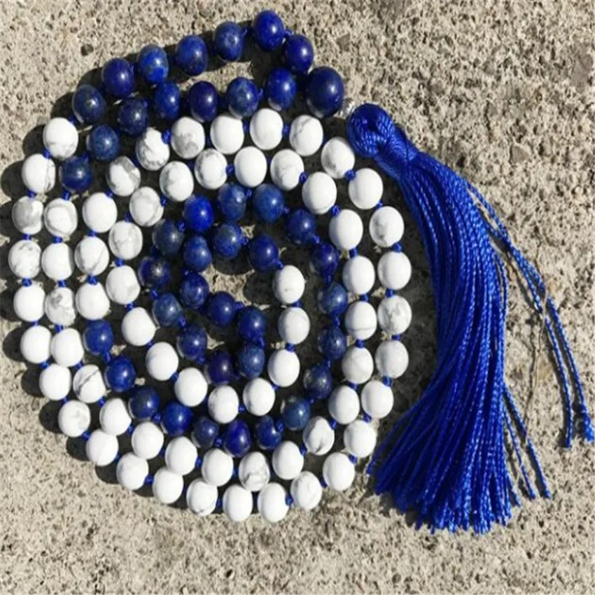 

6mm Lapis Lazuli Howlite 108 Beads Tassels Mala Necklace Meditation Unisex spirituality Handmade energy yoga natural Sutra Zazen