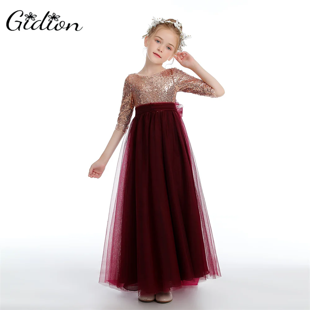 Tüll/Pailletten Prinzessin Blumen mädchen Kleid für Kinder Hochzeit Ball Abendkleid Junior Brautjungfer Kleid Party Abschluss ball Festzug