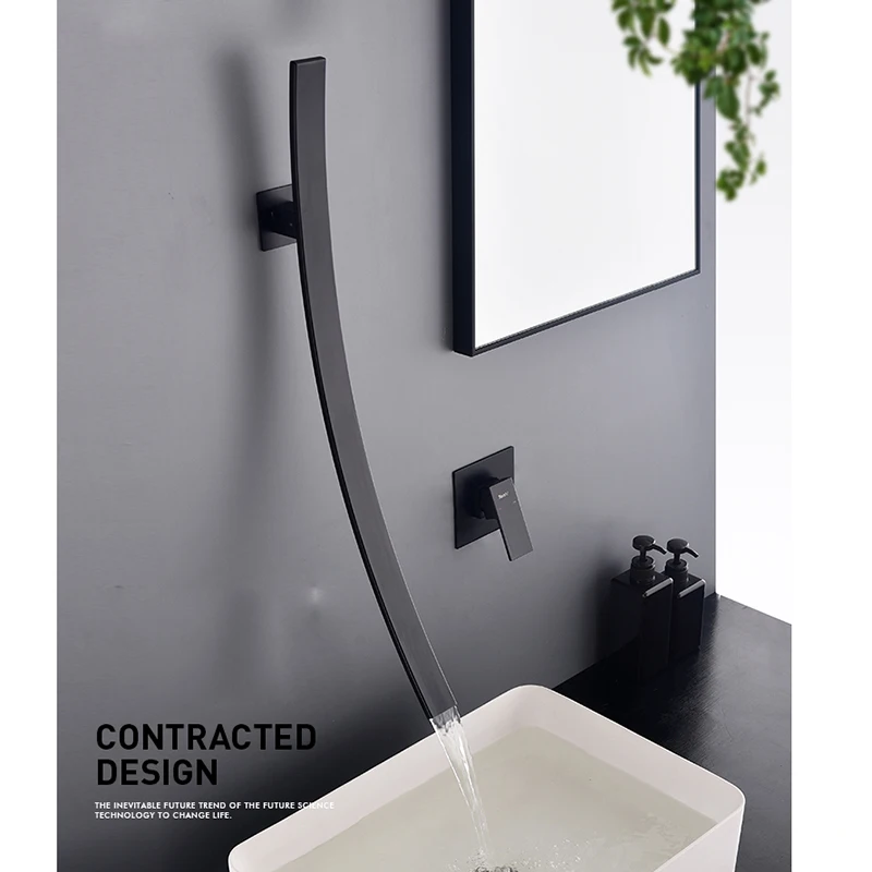 Senlesen Bathroom Basin Faucet Black Mixer Tap Deck Mounted Waterfall Faucet Vessel Sink Countertop Faucet Hot and Cold Water