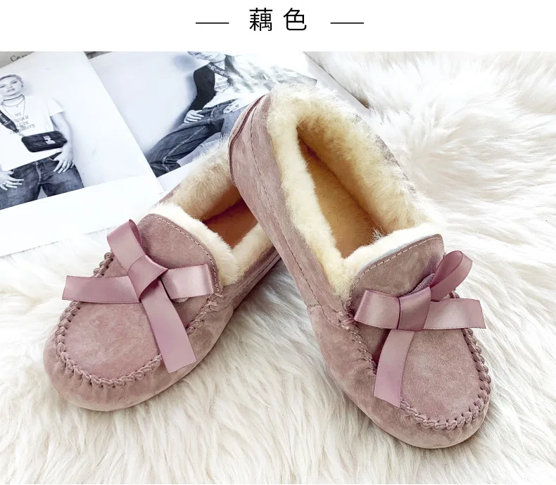 100% Genuine Leather waterproof women flat shoes comfortable winter warm natural fur snow shoes fashion non-slip women shoes