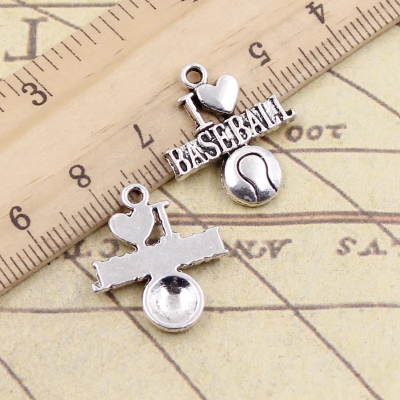 10pcs Charms I Love Baseball 21x19mm Tibetan Silver Color Pendants Antique Jewelry Making DIY Handmade Craft