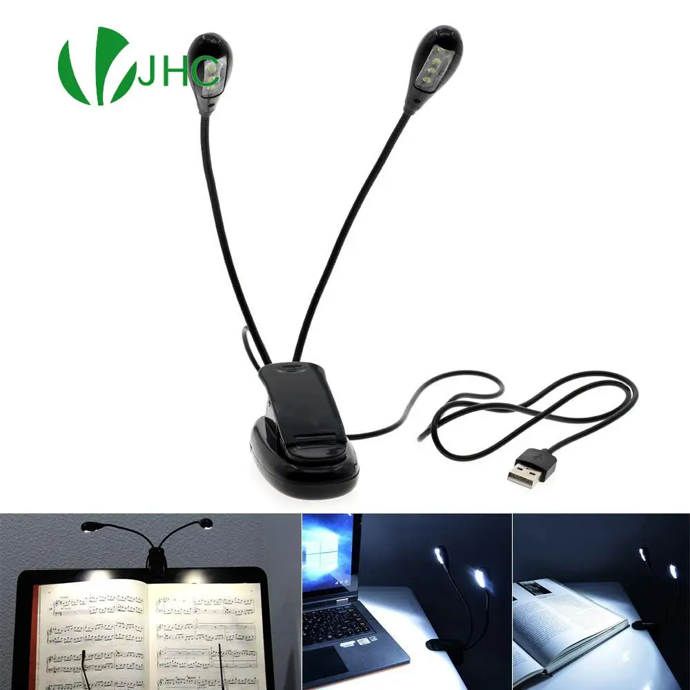 

LED Book Lights Piano Music Score Lamp 8LEDs Clip-On Two Arms Reading Desk Table Lamp Flexible Night Light