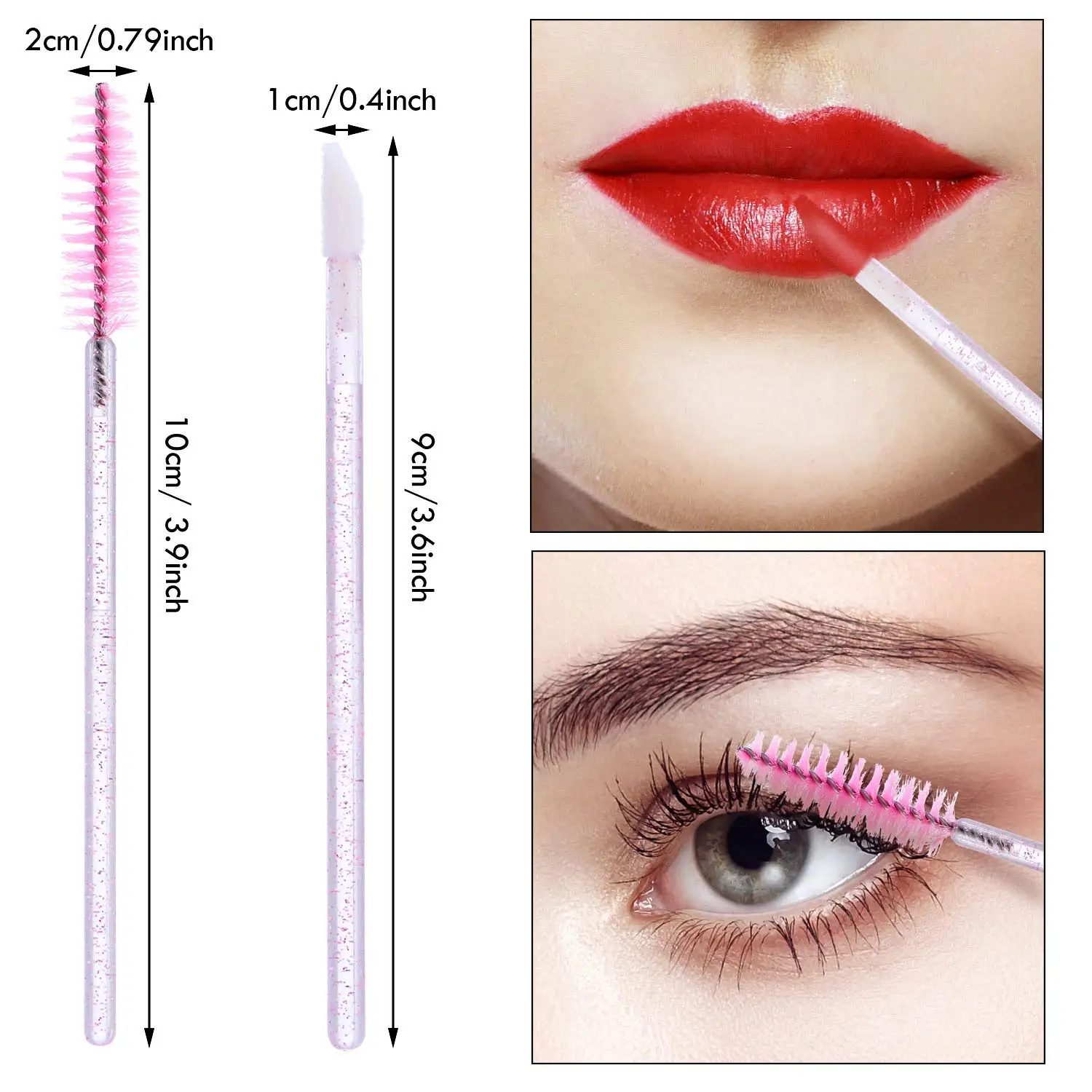 100 stücke Kristall Wimpern Pinsel Lippen Pinsel Mascara Zauberstäbe Wimpern Verlängerung Microbrush Einweg Lippenstift Gloss Make-Up-Tool