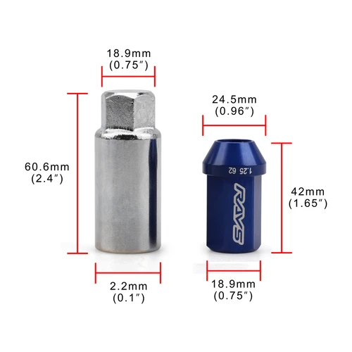 Imagen 2 del producto Tuercas de rueda de aleación de aluminio 7075-t6, 19 rayos hexagonales, tuercas m12x1,5 m12x1,25, longitud 42mm con 7 tuercas de bloqueo laterales, llave de seguridad antirrobo