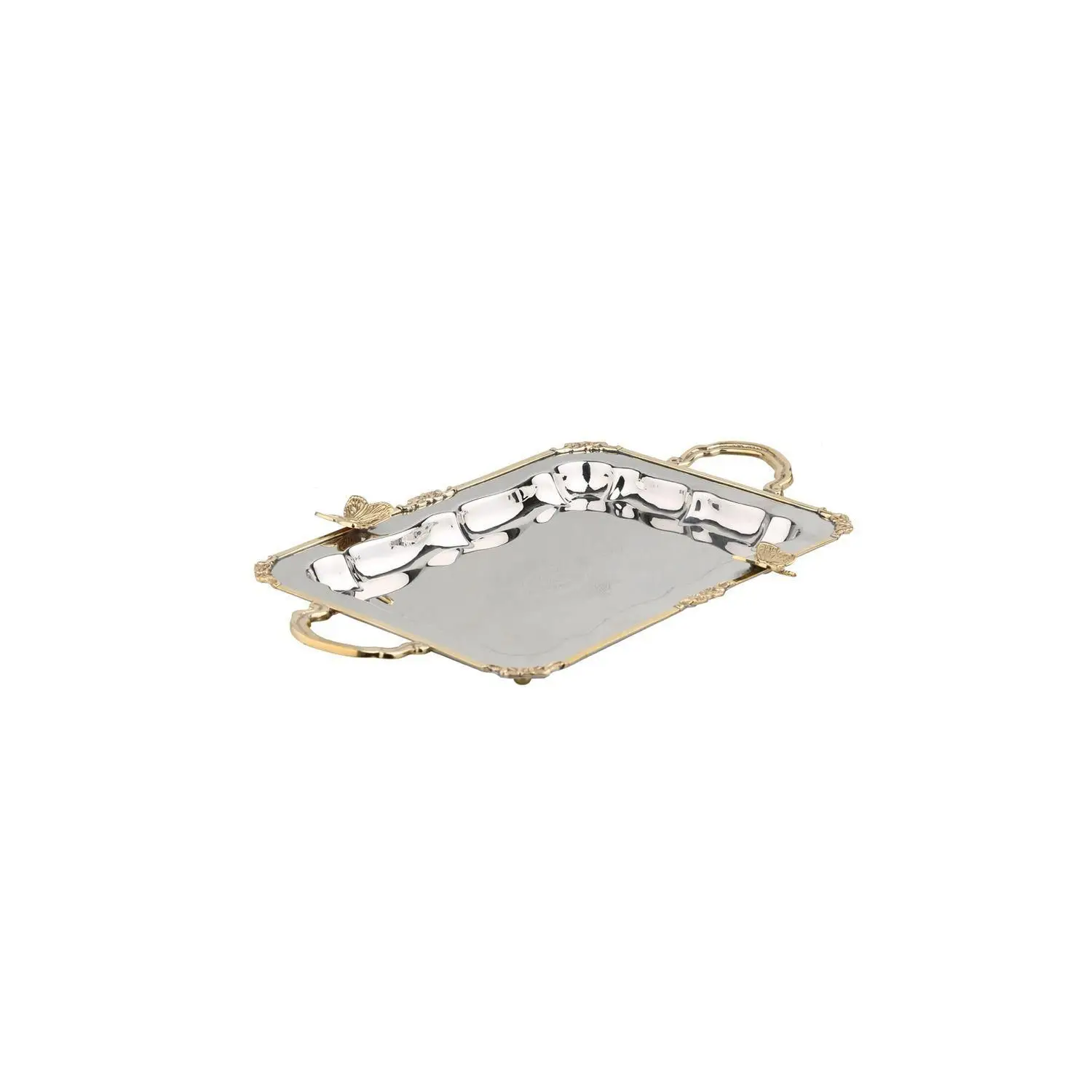 DOLBOVI MI 037 SİLVER GOLD BUTTERFLY tray 32 & 24 CM tray поднос plateau de service