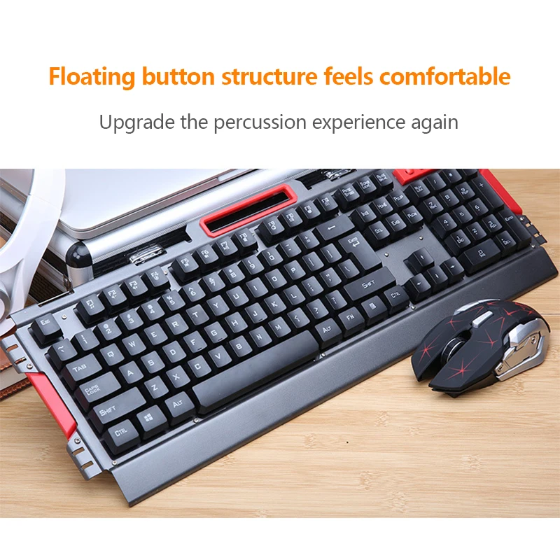 Hk50 teclado sem fio e mouse conjunto botão flutuante teclado de metal para casa teclado de jogos