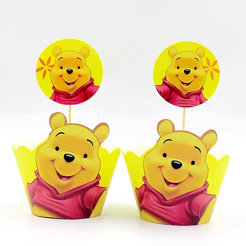 Disney Winnie the Pooh Theme Party Supplies 12pcs wraps+12pcs toppers Cupcake Wrappers Toppers Kids Birthday Party Decoration