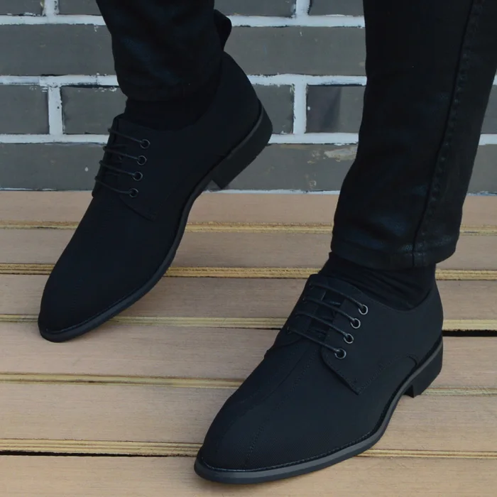 Men Shoes Breathable Lace-Up Business Men Casual Shoes Fashion Korea Pointed Toe Dress Shoes High Quality Black Canvas Shoes Man