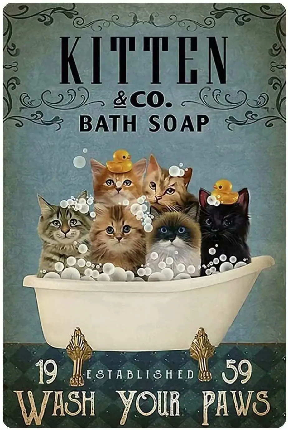 Bathroom Metal Tin Sign , Kitten Bath Soap Wash Your Paws Bathroom Metal Tin Sign  Metal Tin Sign Wall Decoration/Bar,Restaurant