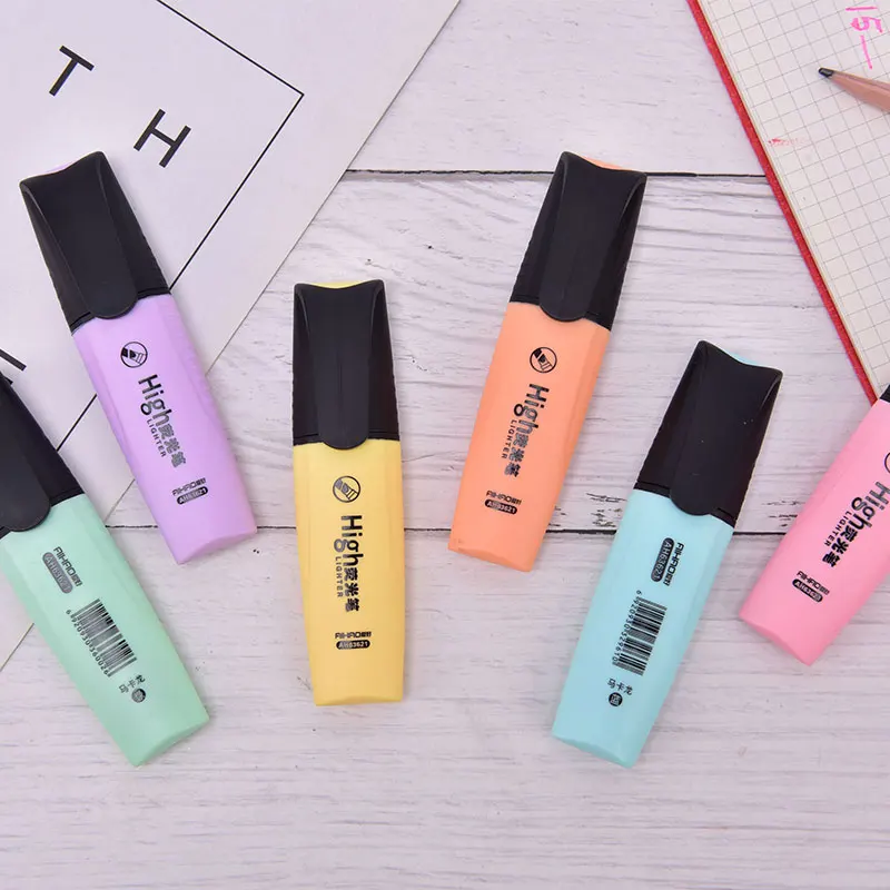 6 المعكرون الألوان البسيطة الملونة الحلوى اللون فسفورية الترويجية الفن الباستيل علامات قلم مضيء التركيز أقلام خطاط (ماركر)