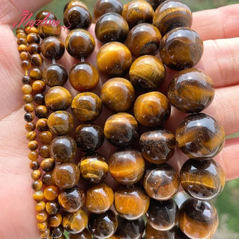 Natural Yellow Tiger\'s Eye Smooth Stone Beads Loose  6/8/10/12mm For DIY Necklace Bracelet Jewelry Making Free Shipping