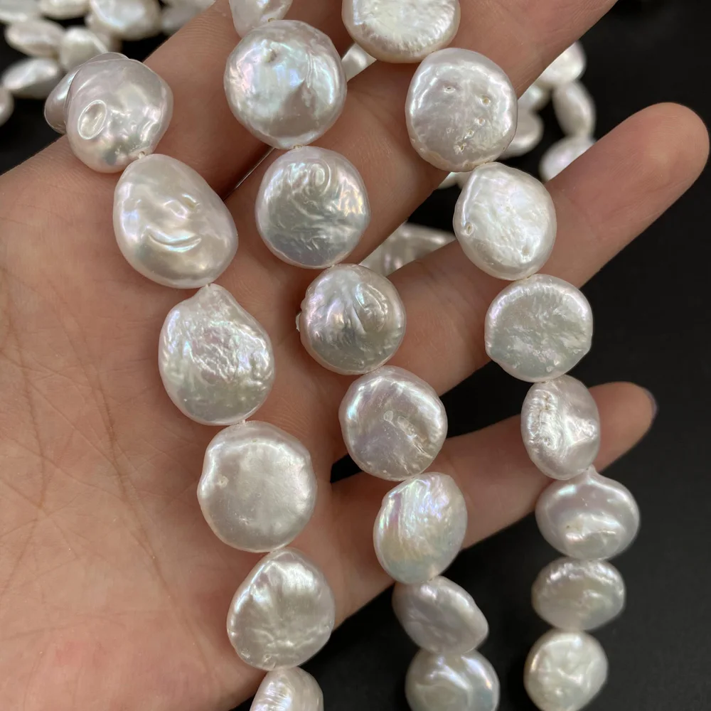 Natural Freshwater Pearl Beads Button Shape Punch Loose Beads For jewelry making DIY necklace bracelet accessories
