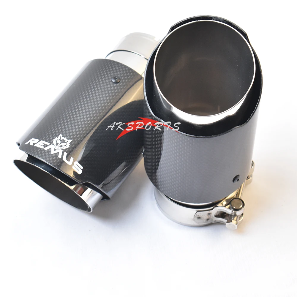 1PC Car Exhaust Tail Pipe Glossy Carbon Fiber Stainless Steel Straight Flange Muffler Tip