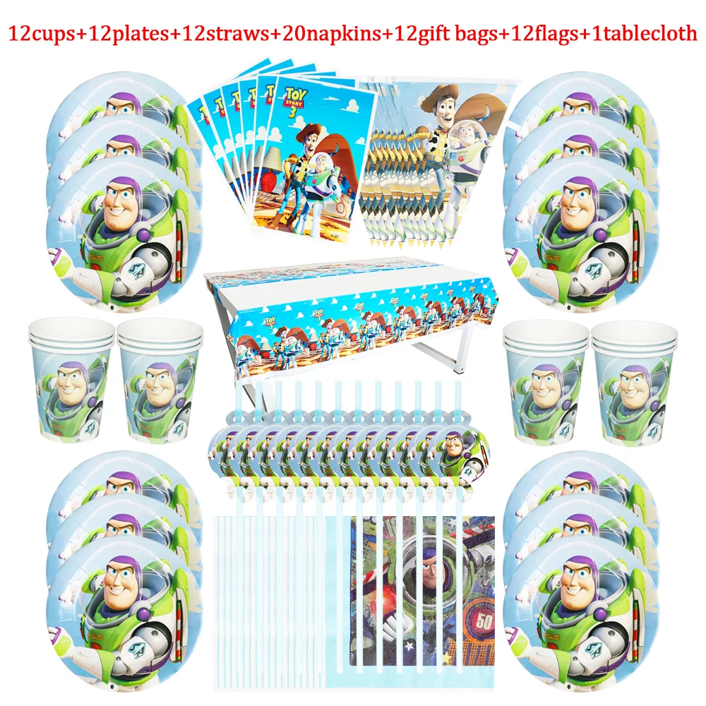 Disney Toy Story Boys Birthday Party Decorations Buzz Lightyear Paper Cups Plate Straw Baby Shower Disposable Tableware Supplies