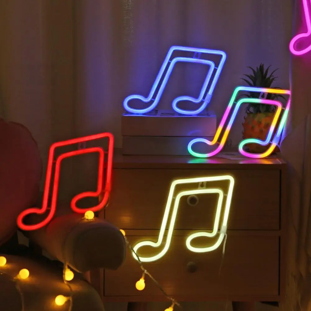 Musical Note Shape LED Lights Sign Bright PC Luminous Night Wall Neon Light for Bar