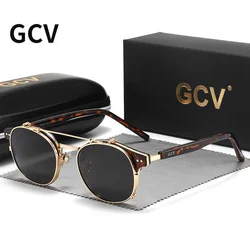 GCV-Óculos de dupla camada para homens e mulheres, lentes removíveis, óculos de sol, acetato polarizado, gótico, retro, steampunk, steampunk