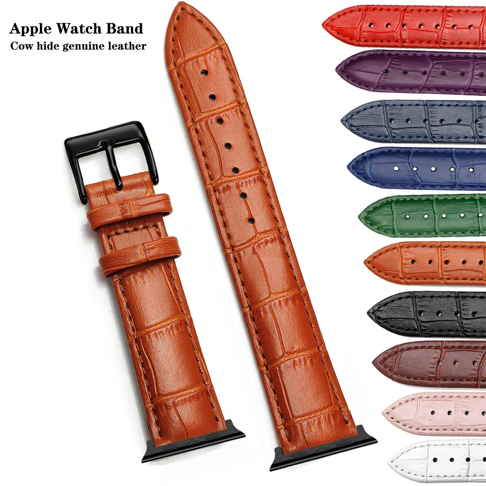 Strap Band for Apple Watch Genuine Cow Leather Loop Bracelet Belt 6 SE 5 4 42MM 38MM 44MM 40MM Strap for iWatch Wristband