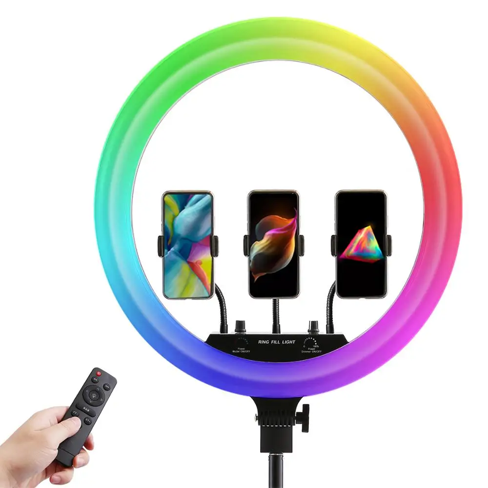 Anillo de luz LED RGB para estudio fotográfico, lámpara grande de 14 y 18 pulgadas con soporte para trípode para vídeo, maquillaje, TikTok, Youtube y Vlog