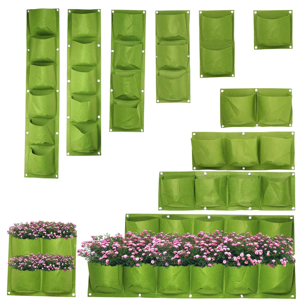 1PCSPockets Vertical Green Grow Bags Wall-Mounted Hanging Flower Pots Non-Woven Fabrics Garden Planting Pouch Flat Round Bottom