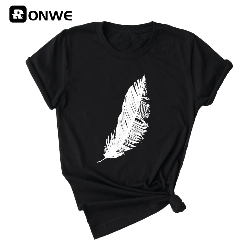 

Feather Women Casual Harajuku Fashion T-shirt Girl Print Loose Elastic Stretched Summer Home New Tops Tee,Drop Ship