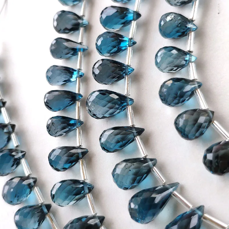 25pieces loose beads London blue Topaz drop faceted blue 7-9mm for DIY jewelry making  FPPJ wholesale nature