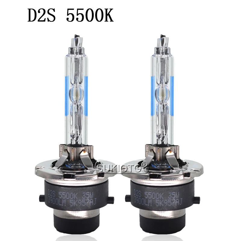 SUKIOTO 2PCS Premium OEM 35W D2S Xenon HID Bulbs 55W 5500K White Super Bright D4S Car Headlight Lamp With Metal Claw Protection