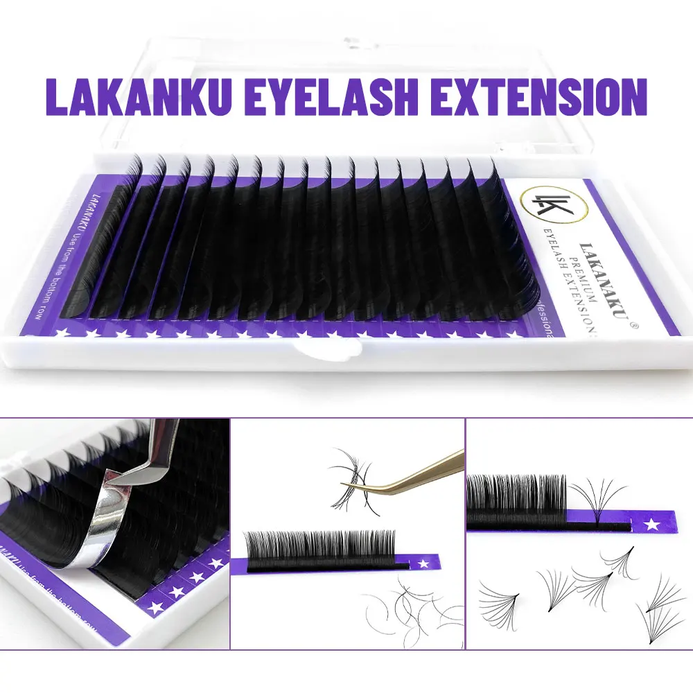 LAKANAKU Soft Super Matte Individual Volume Eyelashes Extensions Individual Lashes Fluffy Classic Lash Extensions Trays