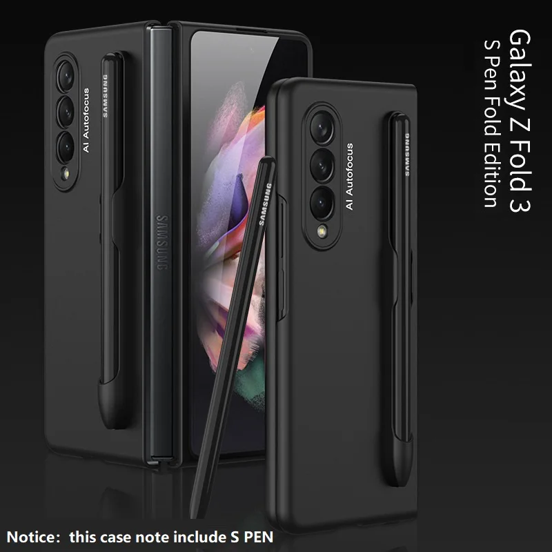 Ultra-Thin Hard Case Pen Holder for Samsung Galaxy Z Fold 3 Case Pen Slot Slim Plastic Case for Samsung Z Fold3 Cover No S Pen