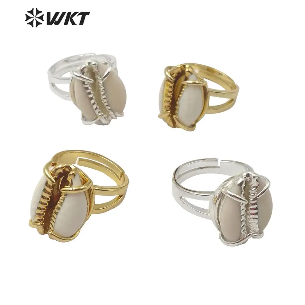 

WT-R349 Natural cowrie ring shell ring unique design with gold trim ring woman fashion shell jewelry