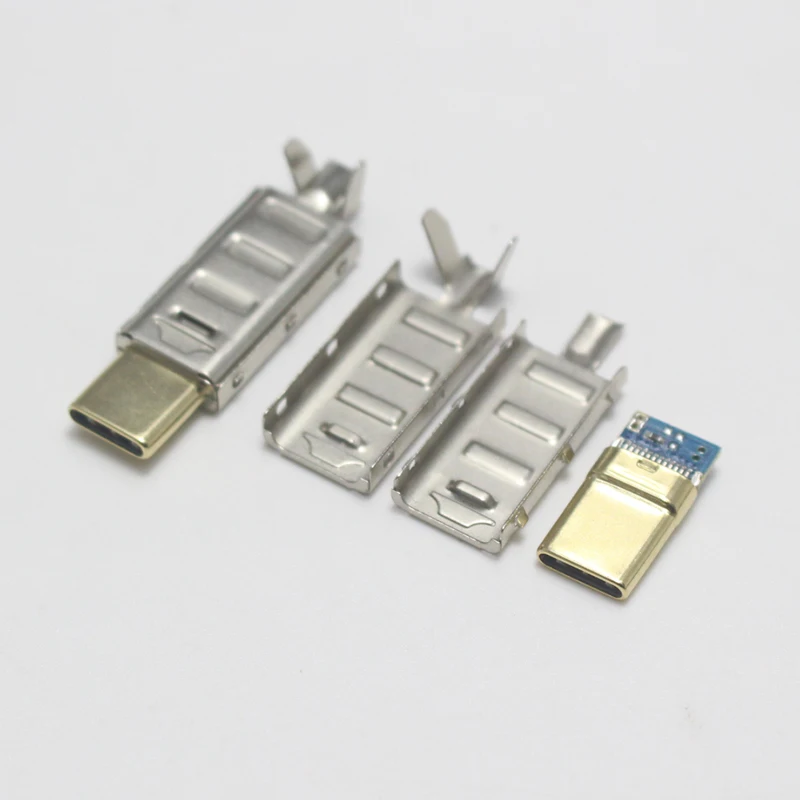 1/2/5set usb connector Type C male Plug Welding USB 3 in 1 DIY Repairs Cable Charger Parts Gold Head + Nickel Cover