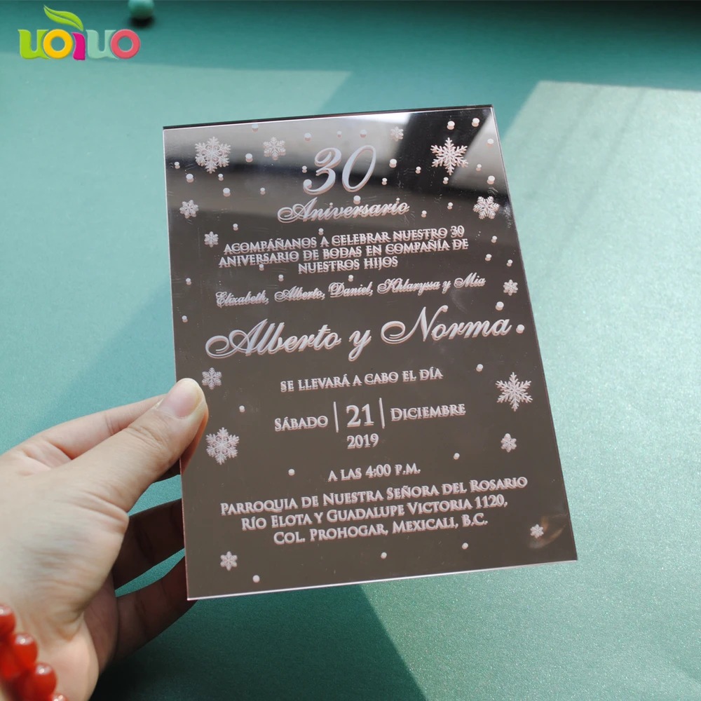 10 SZTUK Eleganckich Zaproszeń Ślubnych z Akrylu w Kolorze Różowego Złota z Lustrzanym Wykończeniem, w Pudełku, Eleganckie Zaproszenia na Chrzest, Personalizowane Zaproszenia na Quinceañę, Prezent — zdjęcie 4
