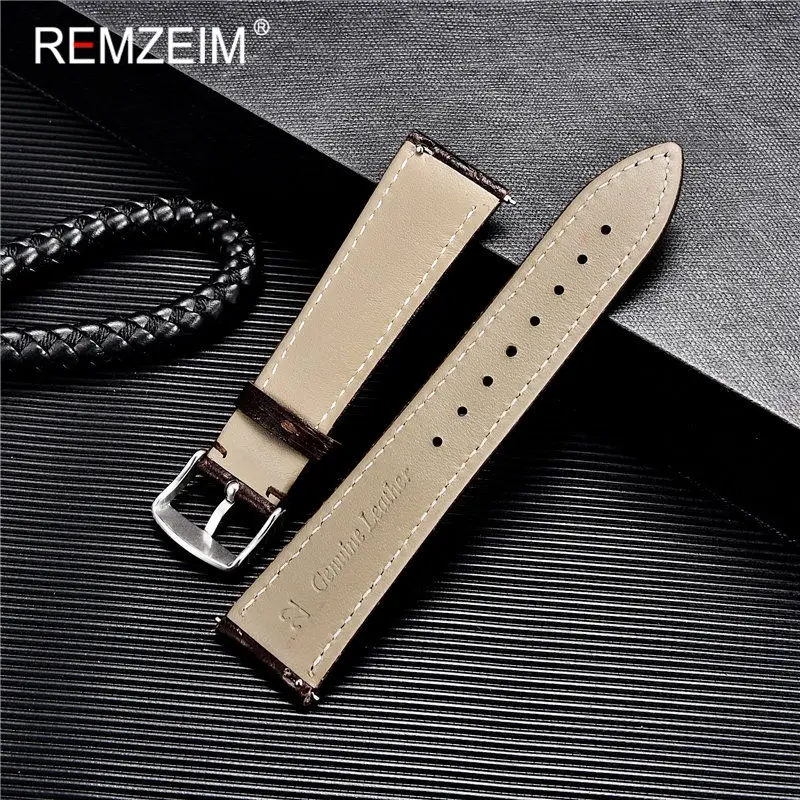 Watchband First Layer Cowhide Strap Ostrich Pattern 18mm 20mm 22mm Genuine Leather Quick Release Watch Strap With Solid Buckle