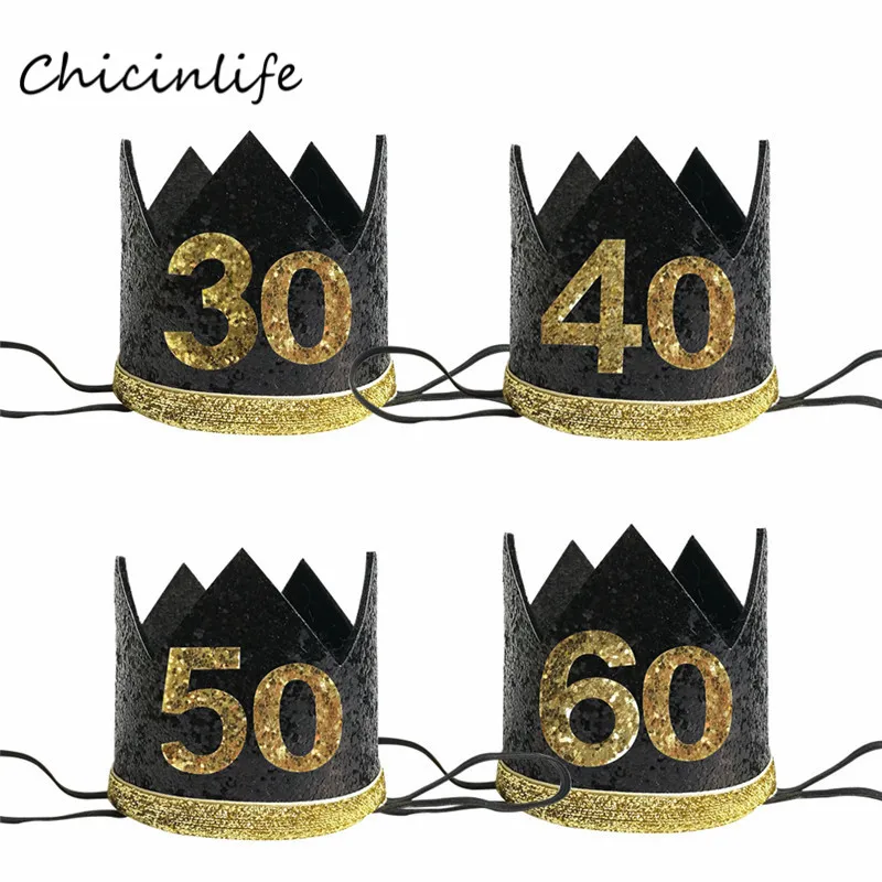 Chicinlife 1pcs 30 40 50 60 Crown Headband Birthday crown Adult Birthday Party Decoration 30th 40th 50th 60th Birthday party Hat