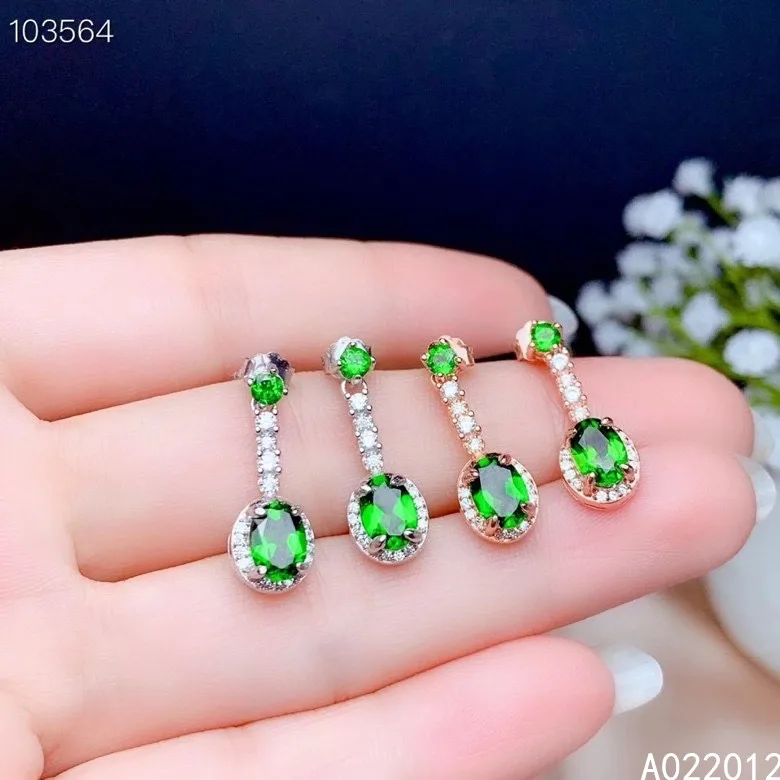 

KJJEAXCMY fine jewelry natural diopside 925 sterling silver noble girl gemstone earrings new Ear Studs support test