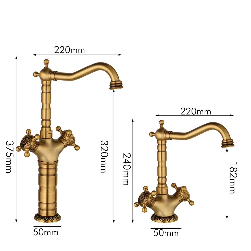 Sink Set Bathroom Cuba Banheiro Basin With Faucet Antique Brass Bamboo Shape Tap Gold Round Basin Hot & Cold Mixer Tap