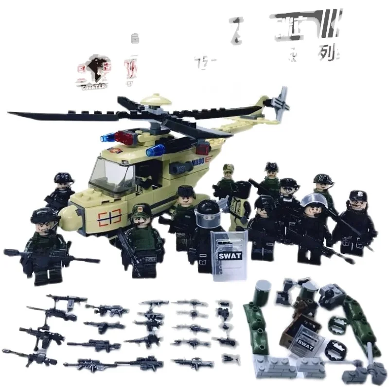 DIY Militaire Bouwsteen Pop Leger Camouflage Special Forces Kleine Jongen Assemblage Mini Gun Model Speelgoed Cadeau