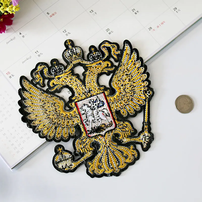 New Golden Russia National Emblem Patches Iron on Coat Fine Eagle Back Rubber Embroidery Clothing Accessories Biker Patches