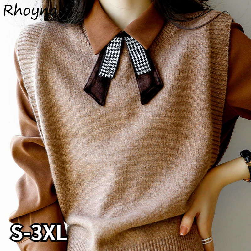 Sweater Vest Women Pearls Solid Tender Ladies Classy Female Streetwear Ulzzang Chic Sleeveless Knitting O-neck Spring Autumn New