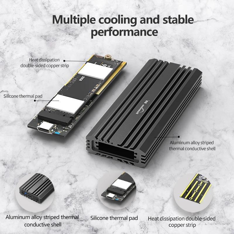 Blueend-قرص صلب عالي السرعة M2 SSD ، USB 3.1 ، 10 جيجابت في الثانية ، غلاف من الألومنيوم ، NVME ، نوع C إلى C ، تبريد متعدد