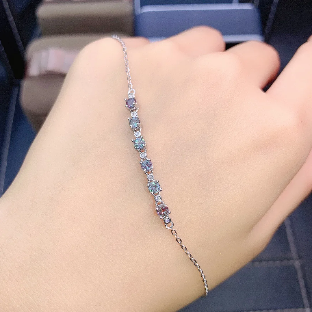 Silver Women Bracelet Change Color Alexandrite Bracelet 925 Sterling Silver June Birthstone Jewelry For Gfit