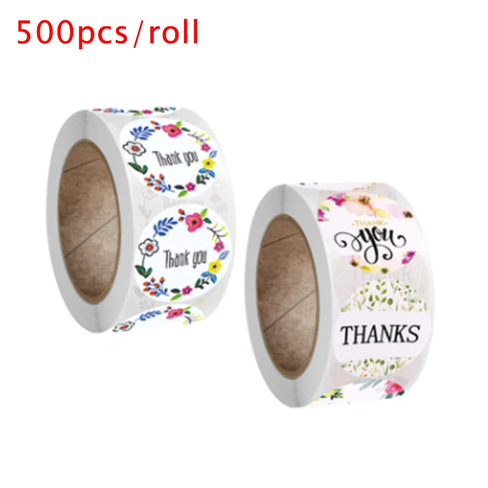 100/300/500pcs Floral Thank You Stickers 1 inch Round Seal Label Handmade Scrapbooking Decor Envelope Stationery Roll Sticker