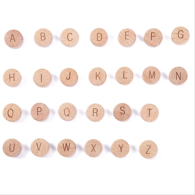 DIY 26Pcs/Set 15mm Wooden Natural Round Letters Beads Custom  Environmental Fashion Crafts Children\'s Educational Toys For Kids